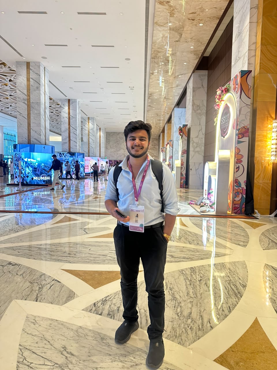 Vatsal Jain with exhibitor badge in the show lobby, Mumbai