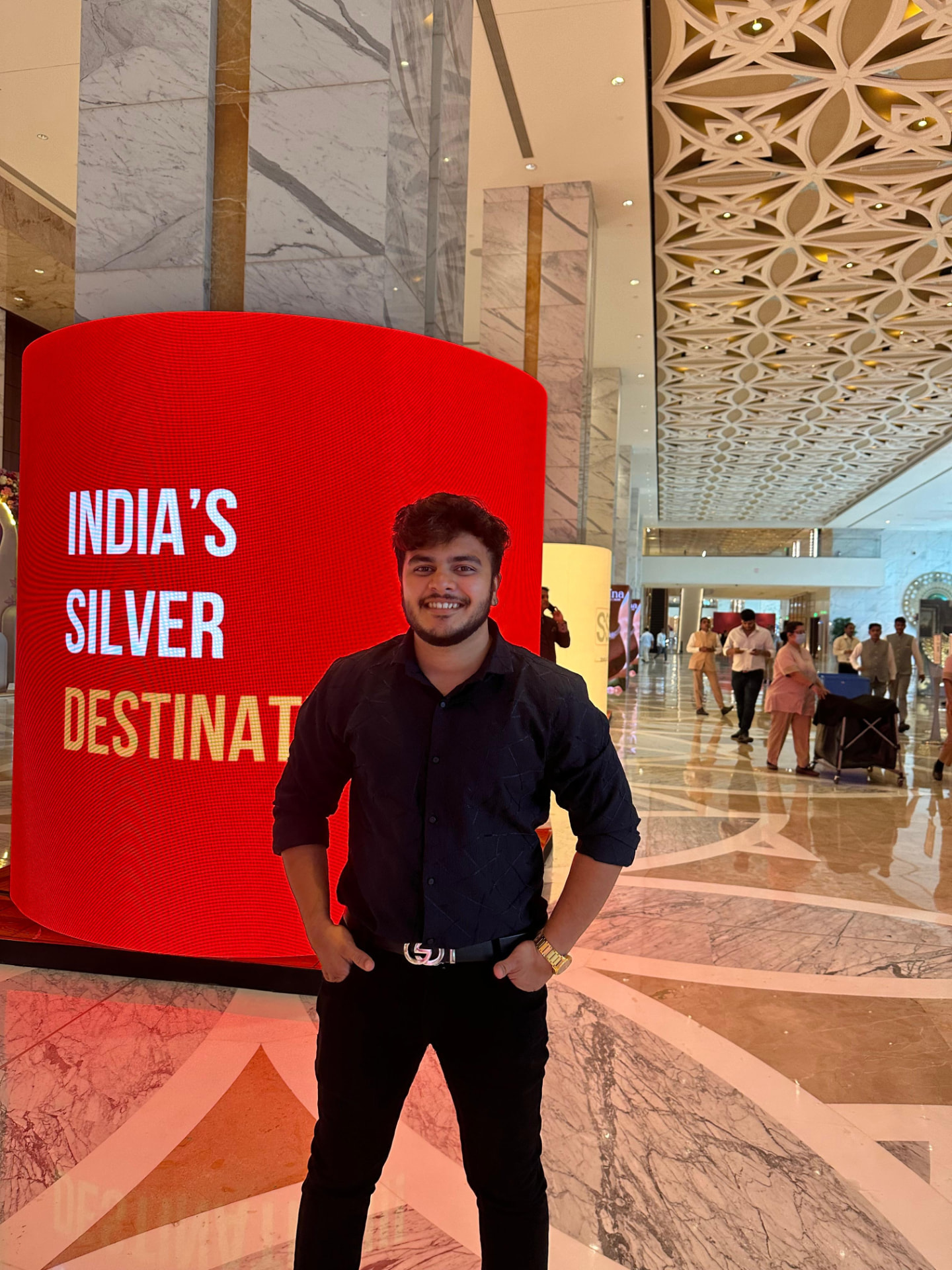 Vatsal Jain in front of the India's Silver Destination display, Mumbai